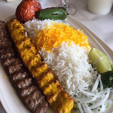 "Just smashed this Beef & Chicken Koobideh right now, with a mound of Saffron Rice, and drenched with that lime wedge you see. " - @eateverythang, Instagram #AgouraHills #MaralCuisine #PersianFood #PersianCuisine #PersianRestaurant #CaliforniaRestaurants Persian Food Iranian Cuisine, Iran Food, Iranian Cuisine, Eating Food Funny, Saffron Rice, Persian Cuisine, Iranian Food, Catering Ideas Food, Egyptian Food