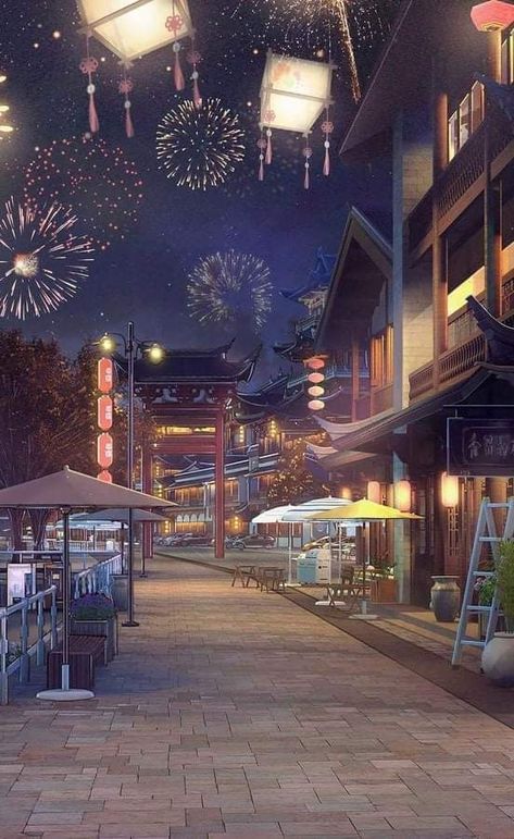 Scenery Wallpaper Anime, Wallpaper Anime Scenery, Wallpaper Scenery, Shining Nikki, Anime Scenery Wallpaper, Scenery Wallpaper, Anime Scenery, Night Sky, Fireworks