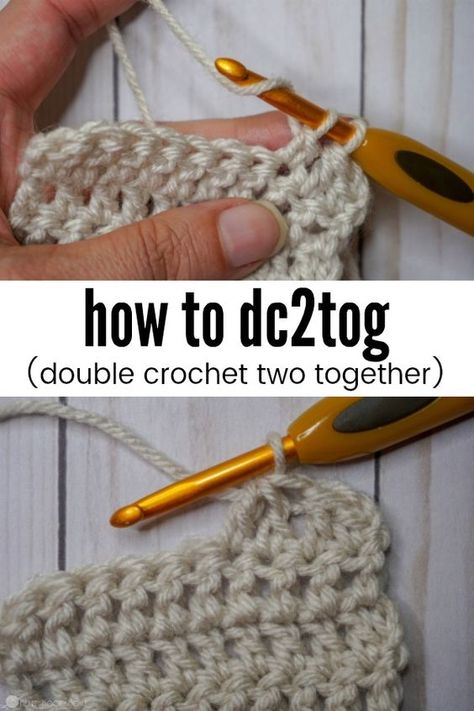 The dc2tog is easier than it looks! Let me show you how. via @ashlea729 Turtle Afghan, Double Crochet Two Together, How To Double Crochet, Crocheting Tips, Double Crochet Decrease, Crochet Classes, Beginner Crochet Tutorial, Crochet Decrease, Baby Bunting