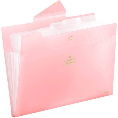 5 POCKETS WITH TABS - Each file jacket has 5 individual expandable pockets to keep different documents neatly sorted into sections for easy search, and 4 tabs allow for adding handwritten labels to ensuring each section can be instantly identified for quick access. Therefore you can get everything in order without any messes. | Platform Vesta School Open Filing Unit in Pink, Size 12.8 H x 9.6 W x 0.0 D in | Wayfair Accordion Folder, Pretty School Supplies, Paper Organizer, Paper Folder, Folder Organization, Cool School Supplies, School Materials, School Opening, File Organiser