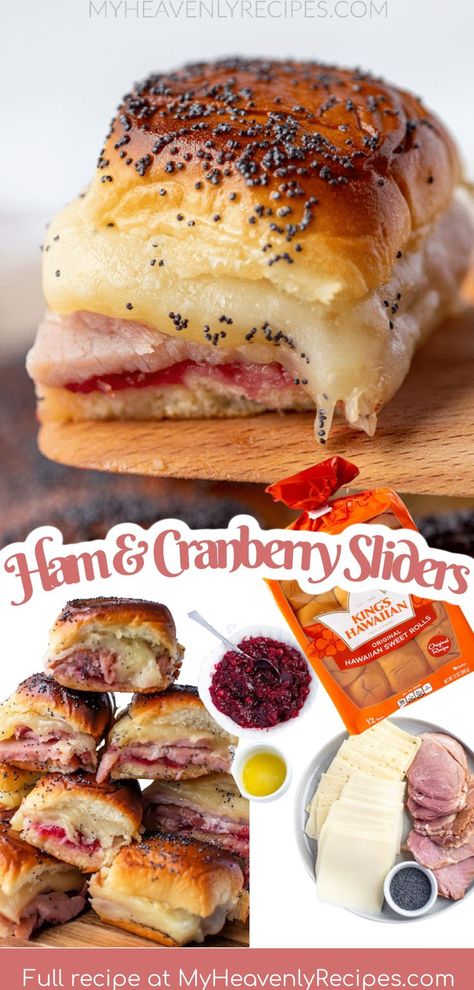 Ham and Cranberry Sliders Recipe- easy appetizers for christmas, new years eve, thanksgiving, parties football game day super bowl etc. Using leftover ham dinner meal idea. Hawaiian rolls sweet rolls recipe. Easy Appetizers For Christmas, Hawaiian Sweet Roll Sliders, Sweet Roll Sliders, Appetizers For Christmas, Cranberry Sliders, Sweet Rolls Recipe, Roll Sliders, Hawaiian Roll Sliders, Rolled Sandwiches