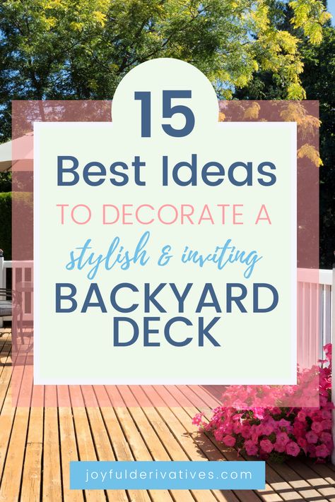 You can create a perfect outdoor space and use your back deck space all summer long! Here the 15 best ideas for creating a stylish and inviting deck or patio space. Outdoor Deck Entertaining Area, Large Outdoor Deck Decorating, Outdoor Decking Decorating Ideas, Budget Deck Decorating Ideas, Back Deck Refresh, Party Deck Ideas Backyards, Patio Deck Ideas Decor, Outside Deck Decor, Second Story Deck Decorating Ideas