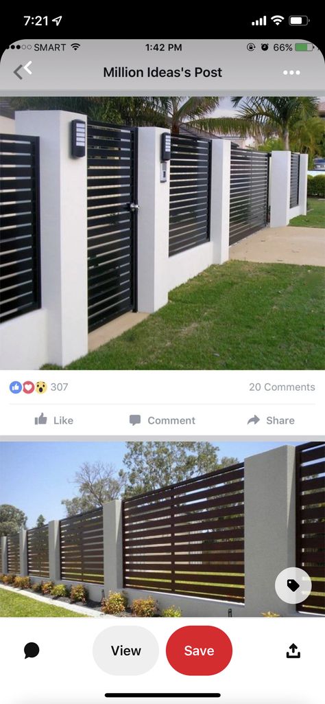 Fence Wall Design, House Fence Design, Modern Fence Design, Eksterior Modern, Arsitektur Masjid, House Landscaping, Landscaping Front Yard, House Gate Design, Front House