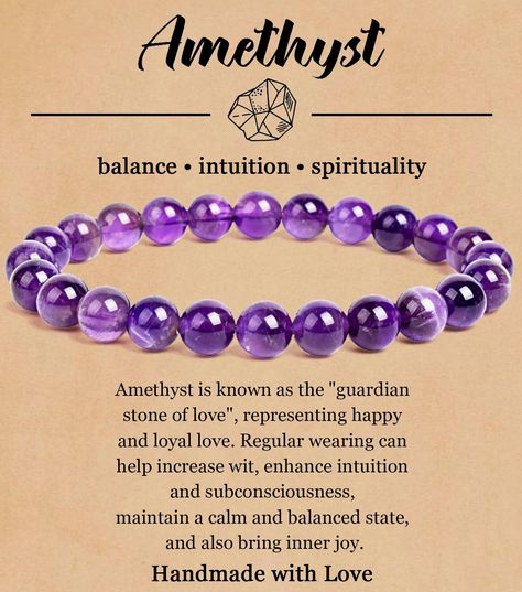 PRICES MAY VARY. 【Natural Crystal Bracelet】 Amethyst corresponds to the eyebrow wheel in the seven wheel system, responsible for wisdom and creativity, and enhancing intuition. Perfect for friends who need a lot of brain activity. 【Perfect Healing Bracelet】 Embrace the vibrant and harmonizing vibes of natural crystal stone. Natural stone bracelet can promote balance, allowing you to navigate life with confidence and enthusiasm. May wearing this spiritual crystal bracelet brings you some healing Crystal Bracelets Meaning, Gems Quotes, Crystal Meanings Charts, Bracelets Gemstone, Best Healing Crystals, Amethyst Crystal Bracelet, Spiritual Bracelets, Intention Bracelets, Brain Activity