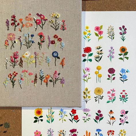 Alice on Instagram: “▫️Tiny flowers▫️ . Embroidering my beloved tiny flowers, inspired by the painted ones 🥰 . Cotton fabric on an old frame: that’s a good way…” Tiny Hand Embroidery Patterns Free, Embroider Tiny Flowers, Tiny Flower Embroidery, Embroidery Journals, Embroidered Hankies, Hand Embroidery Patterns Free, Wedding Hankies, Want To Draw, Embroidery Sampler