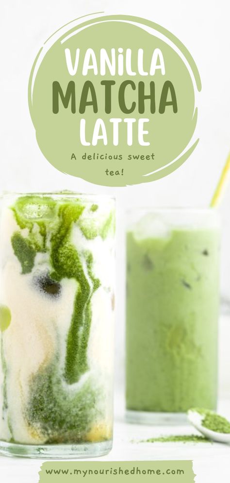 Healthy, trendy, and gorgeous- this Vanilla Matcha Latte tastes like a creamy sweet tea and is packed with vitamins and antioxidants. This is why matcha lattes are so popular. When you add the milk and sweetener, it tastes like a creamy Southern sweet tea and has more health benefits. Enjoy this matcha latte drink that uses simple ingredients but tastes delicious. Matcha Foam, Whipped Matcha, Vanilla Matcha Latte, Green Tea Latte Recipe, Matcha Water, Strawberry Matcha Latte, Matcha Drink Recipes, Matcha Tea Recipes, Matcha Tea Latte