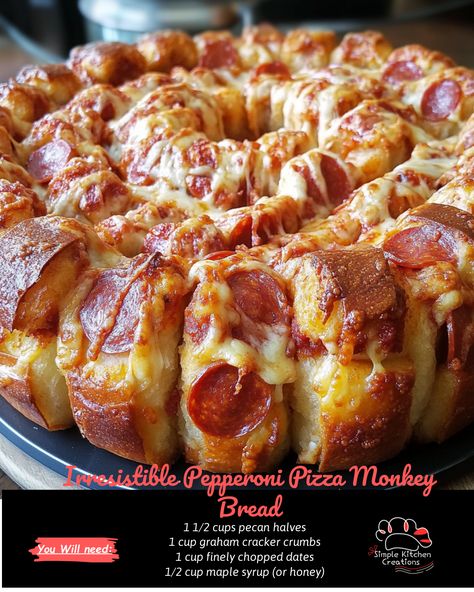 Indulge in the ultimate comfort food with this irresistible Pepperoni Pizza Monkey Bread recipe! Made with gooey cheese, savory pepperoni, and delicious pizza sauce, this pull-apart bread is perfect for sharing at your next game day party or family gathering. Check out the easy recipe on our Pinterest board and treat yourself to a tasty twist on a classic favorite. #PizzaLovers #MonkeyBread #DeliciousEats #PartyFood Little Pizzas On Rye Bread, Biscuits With Pepperoni And Cheese, Pizza Bundt Pan Pull Apart, Pizza Pull Apart Bread With Biscuits, Minkey Bread, Recipes With Pepperoni, Pepperoni Monkey Bread, Pizza Monkey Bread Recipe, Pepperoni Pizza Monkey Bread