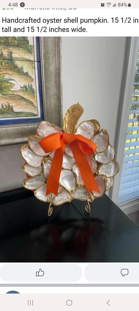 Seashell Fall Crafts, Oyster Shell Pumpkin, Oyster Shells Diy, Shells Decor, Beach Projects, Oyster Jewelry, Oyster Shells Decor, Shell Projects, Oyster Art