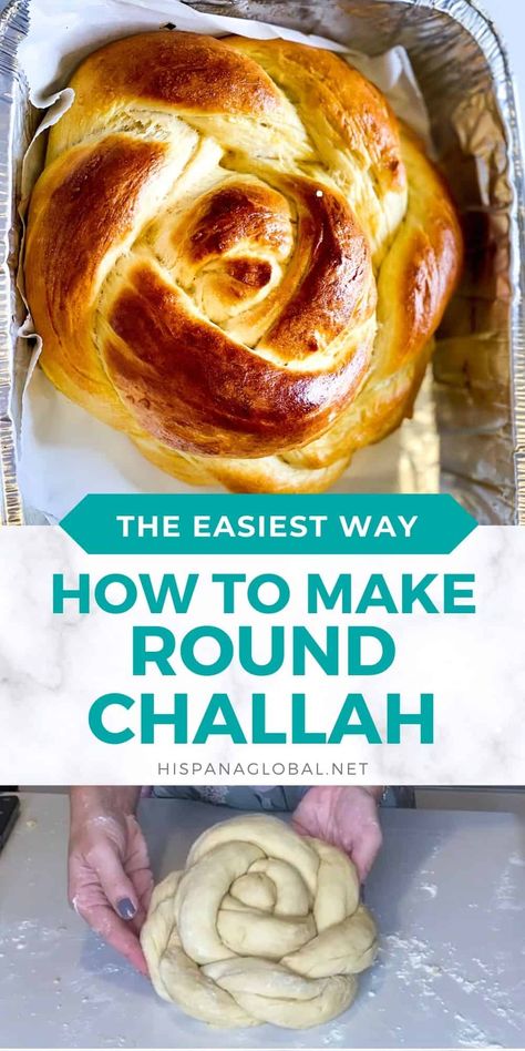 Learn the easiest way to make round challah bread for Rosh Hashanah, the Jewish New Year. Your home will smell like a bakery! Hallah Bread Recipe, Round Challah Recipe, Smell Like A Bakery, Hannukah Recipes, Rosh Hashana Recipes, Jewish Bread, Round Challah, Challah Bread Recipes, Rosh Hashanah Recipes