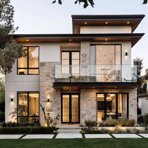 Modern American House Exterior, Aesthetic House Ideas Exterior, Modern American Style House, American Houses Exterior, American Style House Exterior, 3 Floor House Design Exterior, Modern 3 Story House, American House Aesthetic, Balcony Exterior Design