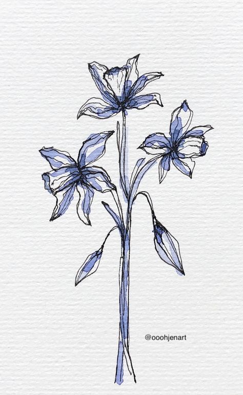 Dafodill Flowers Drawing, Watercolour And Ink, Drawings Simple, Sketches Easy, Coloring Book Art, Creating Jewelry, Urban Sketching, Ink Pen Drawings, Watercolor Artist