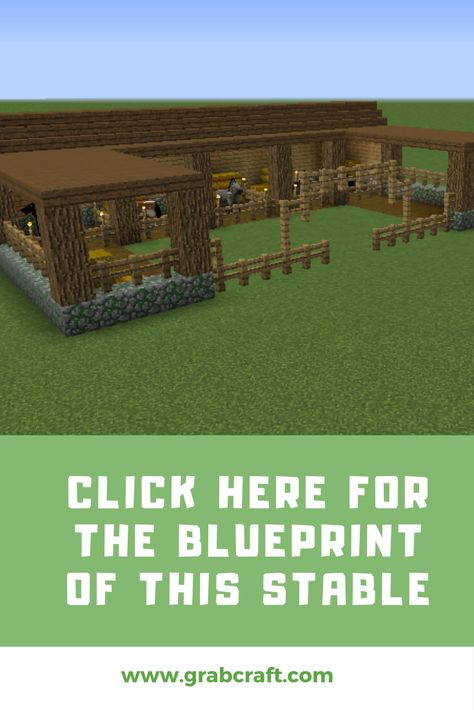 If you're a fan of farm buildings and would like to build your own little farm with all the right buildings then you're in a right place. GrabCraft.com is your number one source for Minecraft house ideas with over 6500 blueprints. Let’s build together! Horse House Minecraft Ideas, Horse Farm Minecraft, Minecraft Ranch House Ideas, Minecraft Stables Blueprints, Minecraft Farm Ideas Animal Barn, Horse House Minecraft, Stable Blueprints, Minecraft Barn Blueprints, Animal Barn Ideas