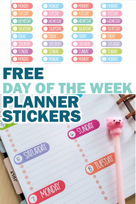 How To Make Planner Stickers, Free Cricut Print And Cut Planner Stickers, Days Of The Week Planner Stickers, Planner Stickers Printable Free, Happy Planner Stickers Free, Organization Papers, Days Of The Week Printables, School Planner Stickers, Days Of The Week Stickers