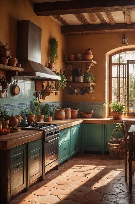 20 Stunning Spanish Mediterranean Kitchen Ideas to Transform Your Space » Comfy Ideas Spanish Hacienda Style Homes Kitchen, Modern Mexican Style Kitchen, Adobe Style Kitchen, Spanish Style Home Kitchen, Spanish Style Kitchen Mexican Hacienda, Spanish Backsplash, Spanish Colonial Interior, Southwest Kitchen Ideas, Sicilian Interior