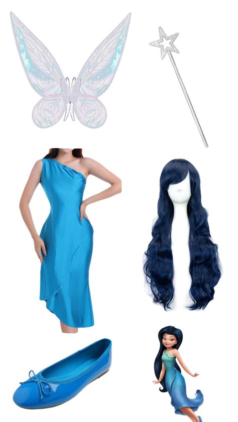 #silvermist #tinkerbell #cosplay #costume #outfit #rave #coachella Silvermist Outfit Ideas, Girly Costumes For Halloween, Fairy Costume Outfit, Silver Mist Costume, Silvermist Halloween Costume, Blue Dress Costume Ideas, Silvermist Outfit, Tinkerbell Outfit Ideas, Silvermist Dress