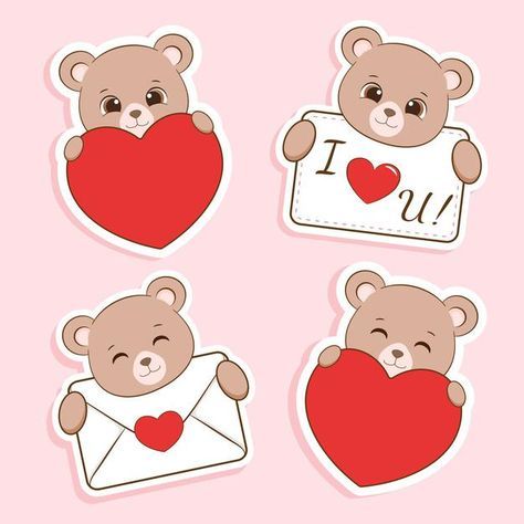 Sticker San Valentin, In Love Stickers, Valentines Toppers, Valentine Cartoon, Valentines Day Teddy Bear, Stickers Collection, Valentine Stickers, Happy Cartoon, Bear Valentines