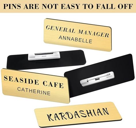 Amazon.com : 100 Pieces Name Tags with Pins 1 x 3 Inches Blank Name Tags Name Badge with Pins Name ID Badge Holder Name Tags for Office Workers Students Employee Custom (Gold) : Office Products Door Name Tags, Seaside Cafe, Gold Office, Name Badges, Id Badge Holders, Send Gift, Office Products, Badge Holder, Id Badge