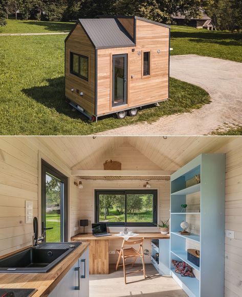 Ultra-Compact Hirondelle Tiny House is Perfect for Couple to Enjoy Downsized Living Additional Income, Portable House, Tiny House Interior, Big Dreams, Tiny House Living, Tiny House On Wheels, Tiny House Design, Tiny Living, Cozy Cottage