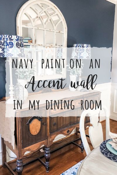 Navy paint on an accent wall in my dining room Navy Dining Room Walls, Blue Dining Room Walls, Dining Room Teal, Warm Dining Room, Dining Room Navy, Dining Room Transformation, Trendy Dining Room, Dining Room Wall Color, Blue Kitchen Walls