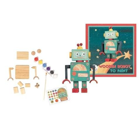 Robot Painting, Wooden Robot, Egmont Toys, Robot Kits, Unique Kids, Painted Pots, Vintage Box, Paint Shop, Paint Kit