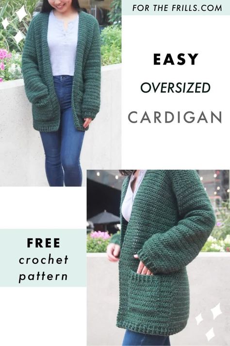 Learn how to crochet a cardigan with pockets! This easy crochet cardigan is great for beginners and has a step-by-step video tutorial. The free crochet pattern ranges from size XS – 3XL. #crochetcardigan #crochet #freepattern #crochetpockets #easycrochet Simple Crochet Cardigan, Crochet Cardigan For Beginners, Pocket Crochet, Easy Crochet Cardigan, Knitting Projects Sweaters, Cardigan Tutorial, Crochet Cardigan Free, Crochet Cardigan Pattern Free, Gilet Crochet