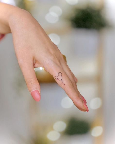 Disney Finger Tattoo, Mickey Tattoo Small, Hidden Mickey Tattoo, Tiny Disney Tattoo, Matching Disney Tattoos, Mickey And Minnie Tattoos, Disney Inspired Tattoos, Cool Finger Tattoos, Disney Tattoos Small