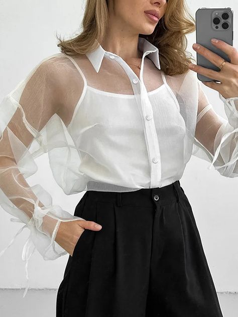 All Tops Long Sleeve Loose Blouse, Stylish Blouse, Loose Blouse, Daily Dress, Blouse Outfit, White Tops, Shoulder Sleeve, Long Tops, Black Shirt