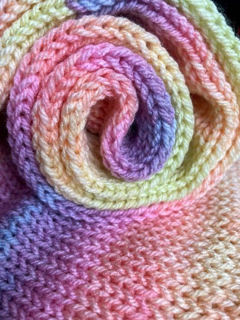 Pastel rainbow knitted scarf. Stripes of pink, peach, lime, tangerine and lilac Rainbow Knitting, Pastel Crochet, Sweetheart Candy, Colour Swatches, Wool Crochet, Rainbow Scarf, Crochet Buttons, Colour Inspiration, Face Images