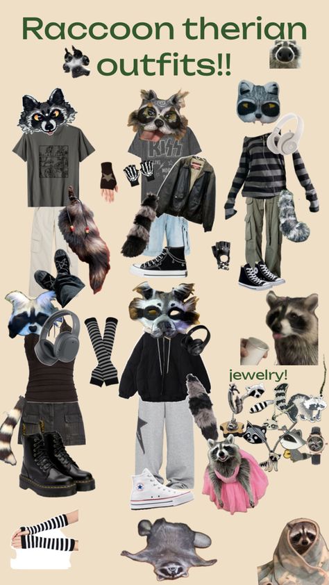 Raccoon Therian, Therian Outfits, Dino Mask Paint Ideas, Raccoon Mask, Grunge Fits, Fairycore Grunge, Earthy Outfits, Cat Mask, Fits Clothes