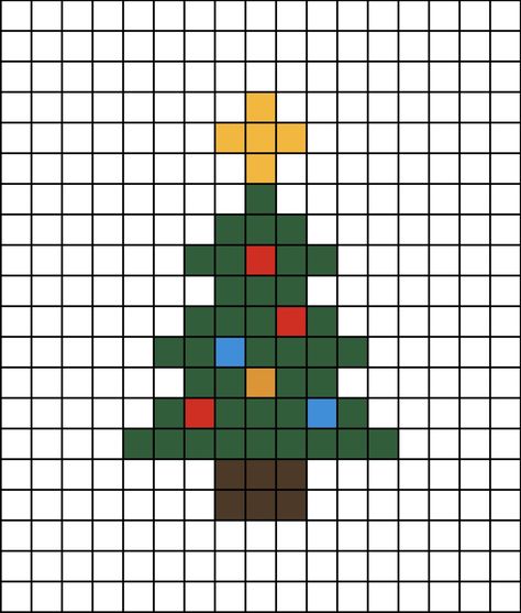 A pixel art template of a decorated festive Norway Spruce (Christmas) tree. Pixel Drawing Christmas, Easy Pixel Art Christmas, Christmas Pixel Art Easy, Pixel Art Christmas Tree, Small Christmas Pixel Art, Pixel Christmas Tree, Graph Pixel Art, Merry Christmas Pixel Art, Holiday Pixel Art