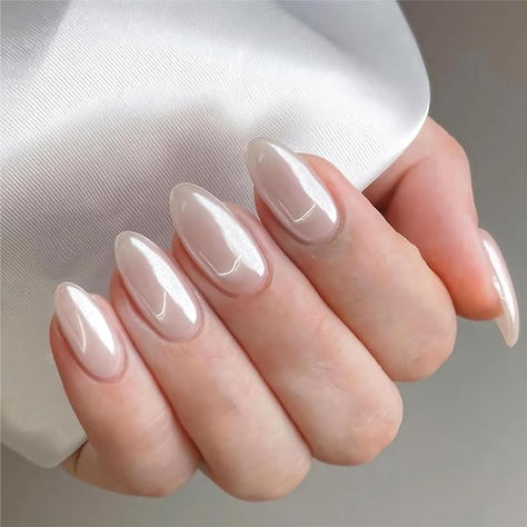 #affiliate #ad press on nails, chrome nails, clean girl nail aesthetic, nail inspo ideas Classy Pearl Nails, Pearl Press On Nails, Pearl Nails Almond Shape, Chrome White Nails Almond, Pearl White Acrylic Nails, Almond Elegant Nails, Simple Engagement Nails, White Chrome Almond Nails, Wedding Nails Almond Shape