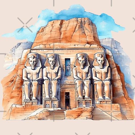 Abu Simbel Temple, Egypt Africa by FineArtsPro | Redbubble Abu Simbel Temple, Ancient Egypt Architecture, Ancient Egyptian Architecture, Temple Drawing, Color Theory Art, Abu Simbel, Ramses Ii, Ancient Egypt Art, Colouring Pics