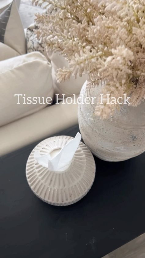 Have you seen this Target vase tissue hack? It has been around Instagram and TikTok and I had to give it a try! It works great, super cute… | Instagram Farmhouse Tissue Box Cover, Tissue Vase Hack, Kleenex Folding Ideas, Tissues In Vase, Diy Tissue Box Cover Ideas, Vase Tissue Holder, Tissue Container Ideas, Kleenex In A Vase, Tissue Storage Ideas