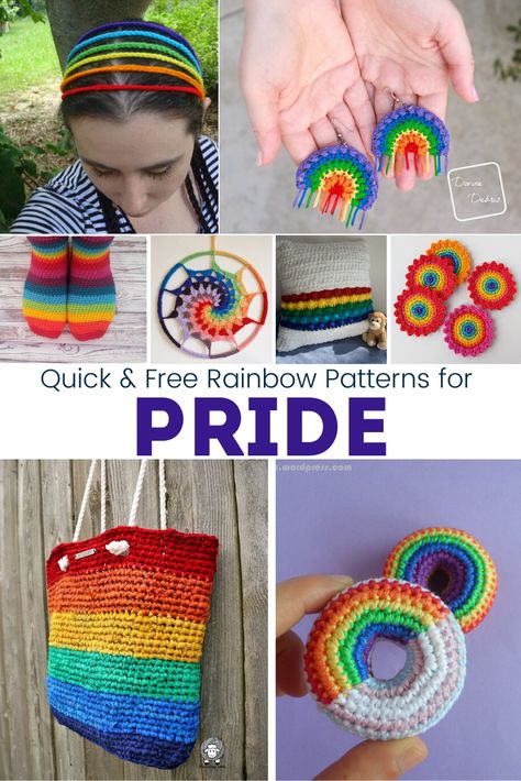 Crochet Pride Accessories, Diy Pride Crafts Easy, Pride Diy Ideas, Queer Crochet Patterns, Free Pride Crochet Patterns, Pride Knitting Patterns, Pride Month Crochet Ideas, Rainbow Crochet Projects, Lgbtq Crochet Patterns