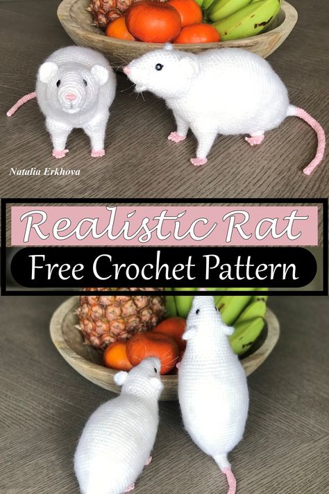 Realistic Rat Rat Stuffed Animal Pattern, Crochet Rat Amigurumi Free Pattern, Crochet Animals Realistic, Free Rat Crochet Pattern, Rat Amigurumi Free Pattern, Rat Crochet Pattern Free, Rat Sewing Pattern, Rat Crochet Pattern, Yarn Hobbies