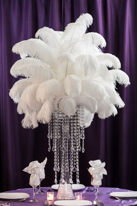 Ostrich Feather Centerpiece Rental - Weddings, Sweet 16, New Jersey Ostrich Feather Centerpieces, Tall Centerpiece, Feather Centerpieces, Gatsby Theme, Feather Decor, Gatsby Wedding, Ostrich Feather, Wedding Table Centerpieces, White Furniture