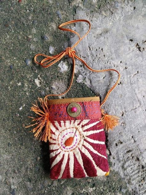 Handmade Fabric Purses, Tiny Bags, Necktie Crafts, Handmade Fabric Bags, Fiber Art Jewelry, Boho Tote Bag, Textile Bag, Fiber Jewelry, Fabric Purses