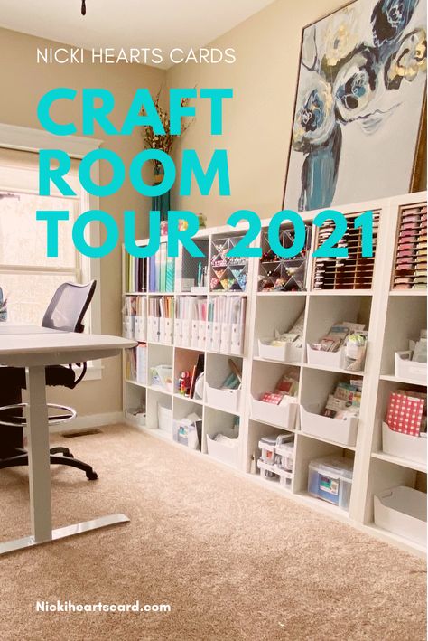 Ikea Kallax Sewing Room Ideas, Craft Room Ikea Hacks, Ikea Scrapbook Room Ideas, Ikea Kallax Craft Storage, Kallax Ikea Craft Room, Scrapbook Tables, Kallax Craft Room Ideas, Ikea Craft Room Organization, Craft Room Organization Ikea