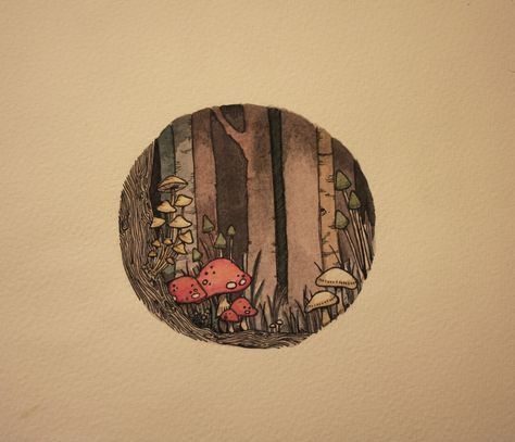 Sagittarius Room Aesthetic, Watercolor Pen Art, Watercolor Room, Cottagecore Watercolor, Pretty Forest, Watercolor Mushroom, Micron Pens, Arte Indie, Arte Sketchbook