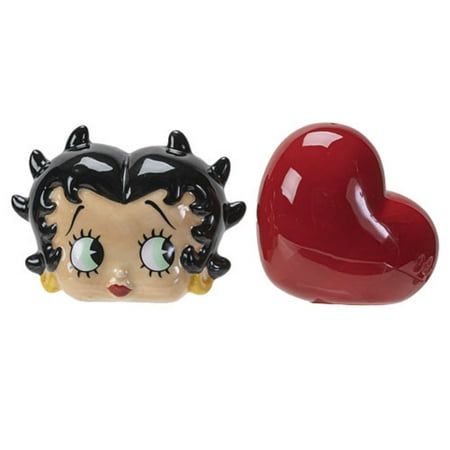 Betty Boop and love heart Salt and Pepper Shaker Set APPROX SIZE: 3.75 inch X 2.5 inch X 3 inch MATERIAL: DOLOMITE CERAMIC Ceramic Salt And Pepper, Heart Ceramic, Serveware Entertaining, Head And Heart, American Classic, Salt And Pepper Shaker, Salt And Pepper Shakers, Salt Pepper Shakers, Betty Boop