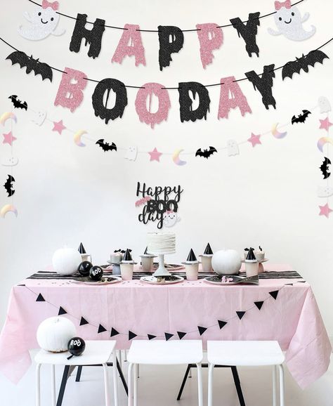 Halloween Themed Third Birthday, Booday Party Ideas, Boo Day Party Decorations, Pink Halloween Birthday Party Decor, My Boo Is Two, Pastel Goth Birthday Party, First Boo Day Party Girl, Two Spooky 2nd Birthday Party Decorations, 1st Boo Day Party