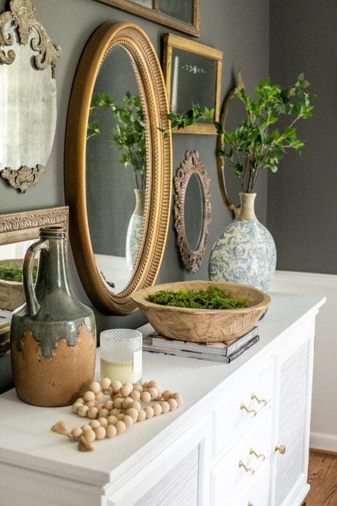 Classic Decor Spotlight: Antique Gold Mirrors for All Budgets - Bless'er House Wash Tub Planter Ideas, Tub Planter Ideas, Deck Furniture Ideas Layout, Wash Tub Planter, Deck Furniture Ideas, Decorating Sideboards, How To Decorate A Buffet, Decorating A Buffet, Modern Recliner Chairs