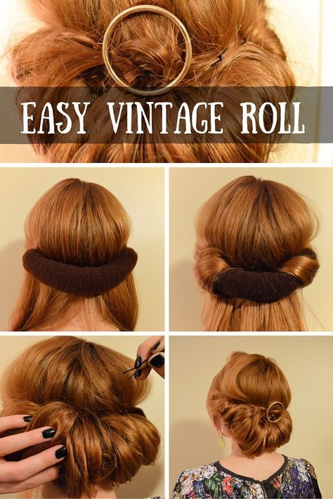 easy conair vintage roll | how to style your hair in this easy vintage roll | easy and feminine updo Cabelo Pin Up, Easy Vintage Hairstyles, Vintage Hairstyle, 1940s Hairstyles, Mode Retro, Hair Tutorials Easy, Retro Hairstyles, Trending Hairstyles, Beauty Hair