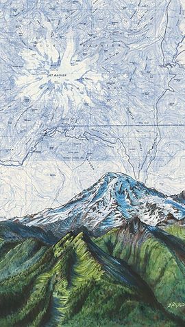 ...Painting... | katiereim Mountain Map Illustration, Vintage Map Art, Mountain Prints For Walls, Mt Rainier Painting, Mountain Landscape Photography Horizontal, Vintage Mountain Aesthetic, Mt Joy Poster, Map Mountains, Map Art Illustration