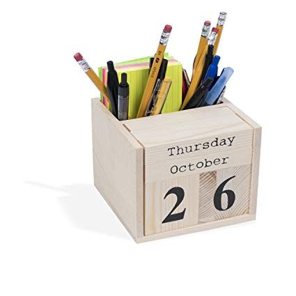 Office or Home Decorative Cube Desktop Block Calendar Pen Holder Unfinished Wood for DIY Projects Natural Desk Calendar Diy, Small Desk Calendar, Pencil Holders For Desk, Block Calendar, Wood Calendar, Wooden Calendar, Wooden Desk Organizer, Writing Essentials, Wood Pens