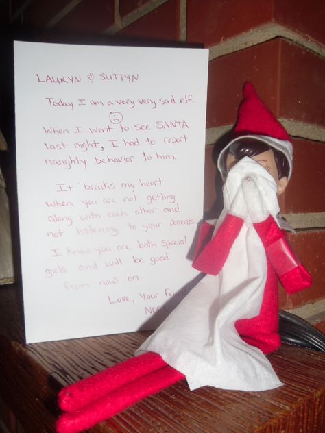 Sad elf - wanting better behavior :( Elf On The Shelf Ideas For When Kids Misbehave, Elf On The Shelf Better Behavior, Elf Ideas For Misbehaving Kids, Elf Not Listening, Elf Behavior Warning, Elf For Bad Behavior, Elf Ideas For Bad Behavior, Elf On Strike For Bad Behavior, Elf Leaving Ideas