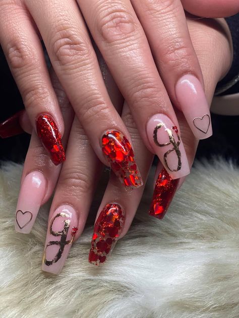 Nails With Initials, Cute Red Nails, Anniversary Nails, Windows Ideas, Natural Acrylic, Red Nails Glitter, Vday Nails, Cute Pink Nails, Red Chrome