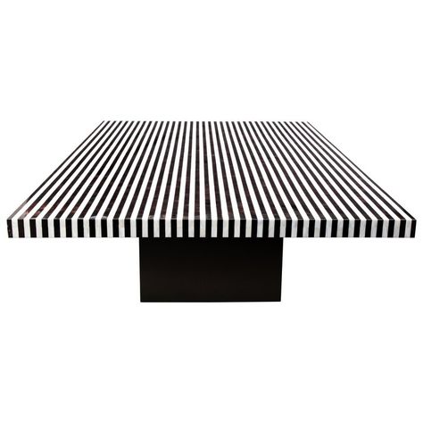 Venfield Coffee / Cocktail Table - Black Inlay Filipino Mid-Century Modern Bone Bone Inlay Table, Inlay Table, Bone Inlay Furniture, Inlay Furniture, Black And White Tiles, Striped Table, Entryway Table, Bone Inlay, Marquetry