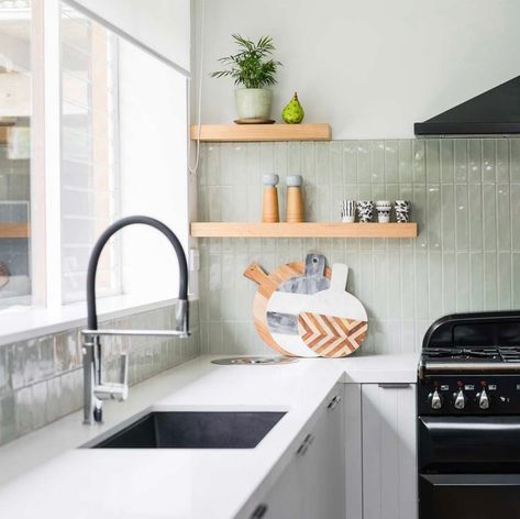 Shop this Instagram.self from @tilecloud Sage Green Tile, Green Subway Tile, Sage Kitchen, Green Backsplash, Tile Splashback, Sage Green Kitchen, Kitchen Splashback, Kitchen Inspiration Design, Green Tile