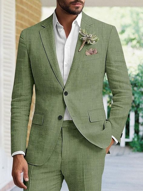 Green Sky Blue Men's Wedding Linen Suits Solid Colored 2 Piece Tailored Fit Single Breasted Two-buttons 2024 2024 - $97.99 Linen Wedding Suit, Green Suit Men, Suit For Men Wedding, Linen Suits For Men, Beach Wedding Suits, Formal Workwear, Prom For Guys, Prom Suits For Men, Mens Wedding Attire